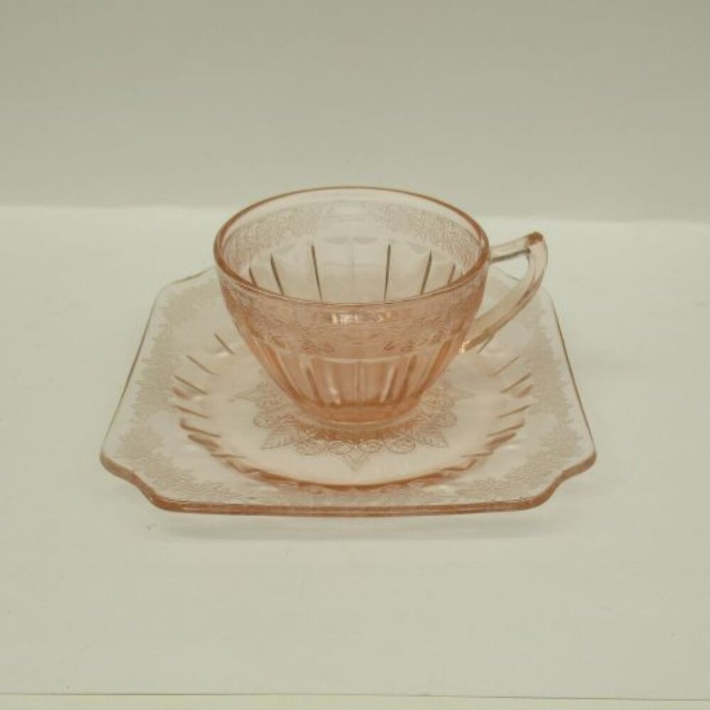 Jeannette Depression Glass Pink ADAM Tea or Coffee Cup and Saucer